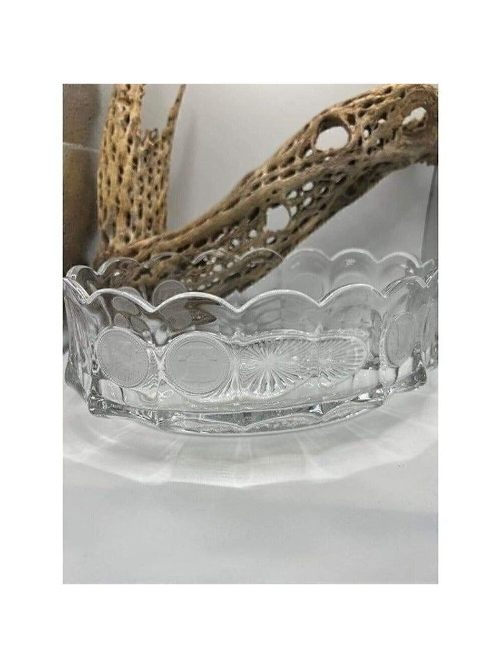 Vintage Fostoria Clear Frosted Coin Ware Oval Bowl Dish